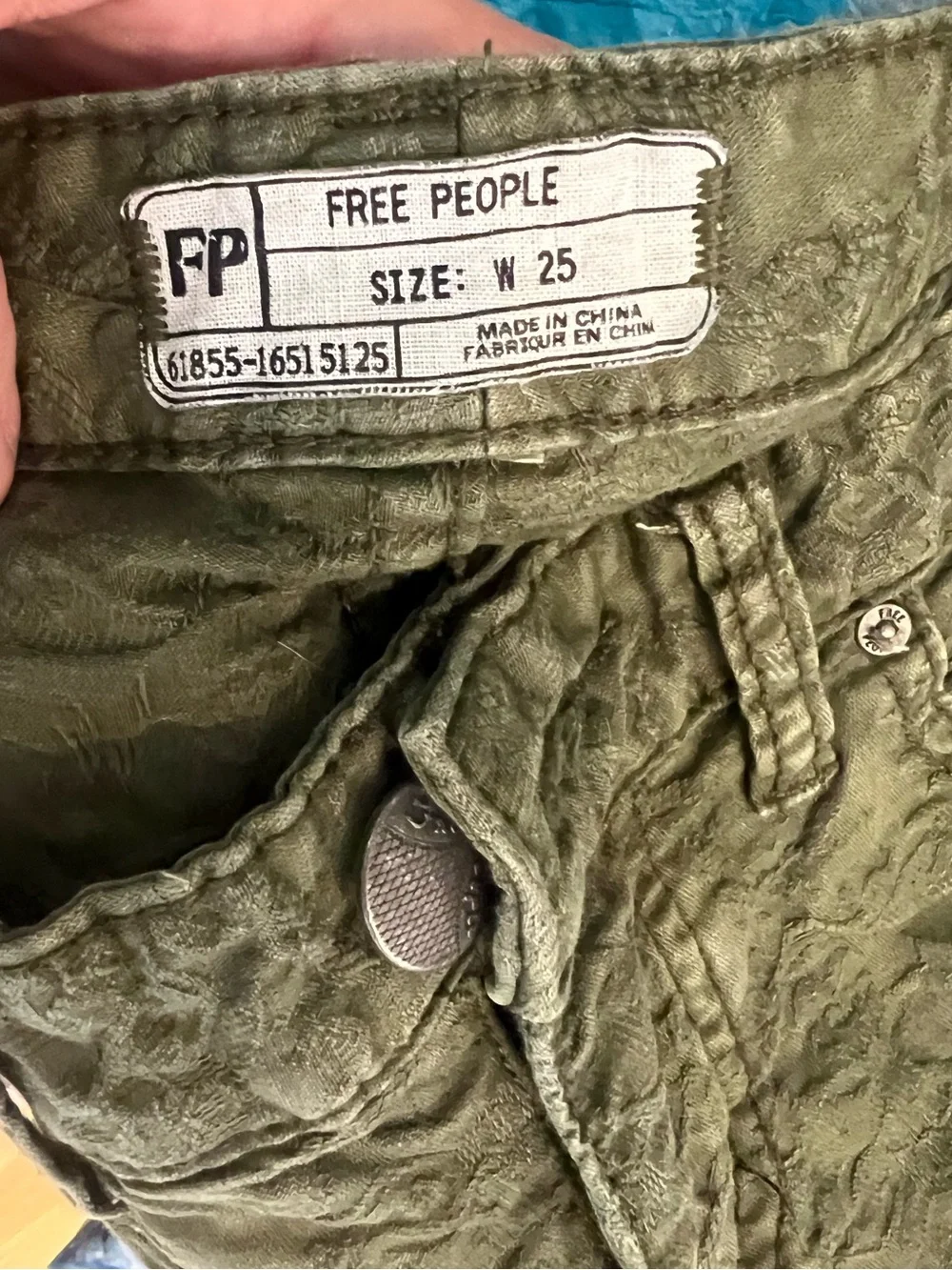 Free People Olive Green Textured Jeans 25 pants trousers